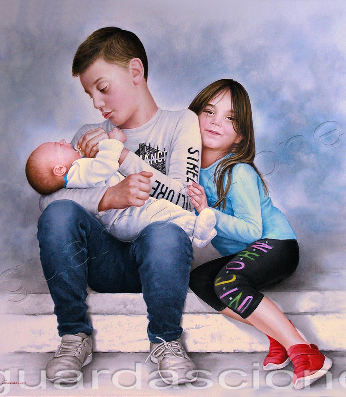 ritratti di bambini dipinti a olio