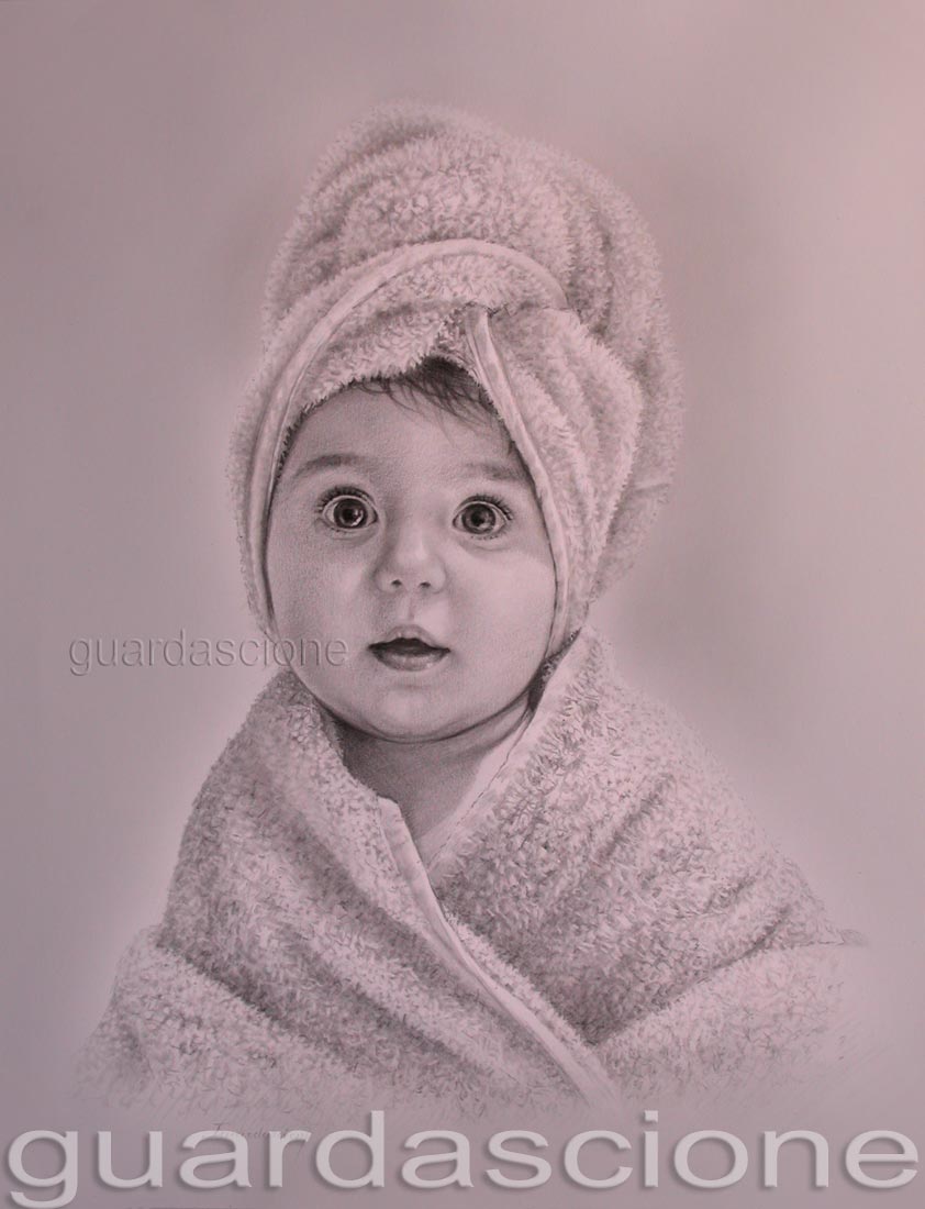 ritratti di bambini disegnati da foto eseguiti su commissione realizzati a matita