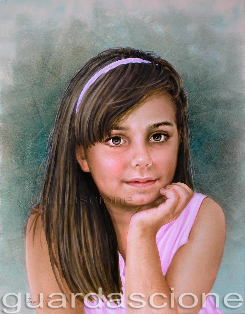 ritratto di bambina a olio su tela eseguito da una foto