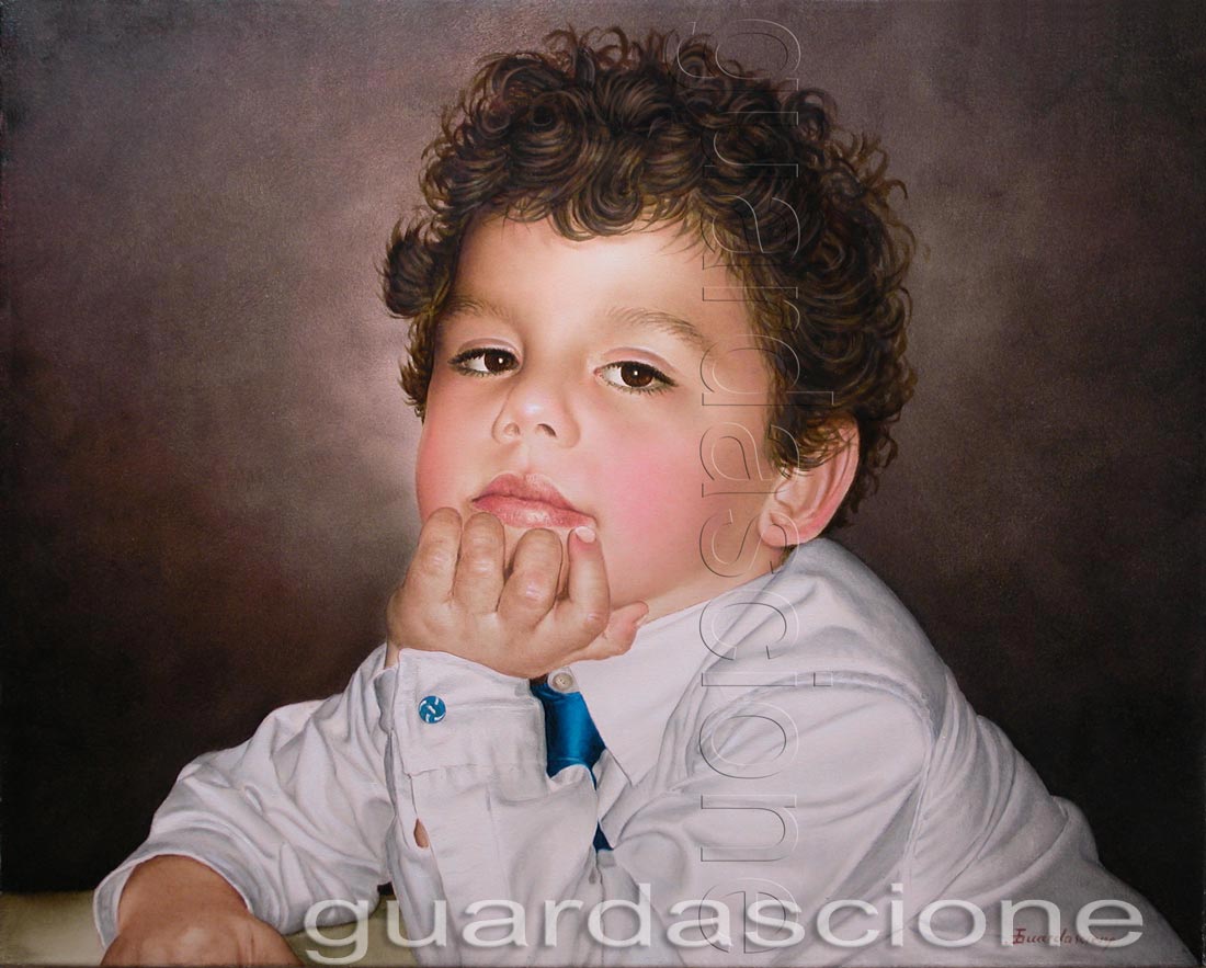 il ritratto del tuo piccolo amore realizzato nella maniera dei grandi maestri fiammingi inventori della tecnica a olio