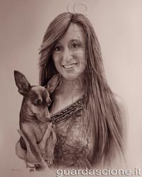 ritratto con cane a matita realizzato da foto